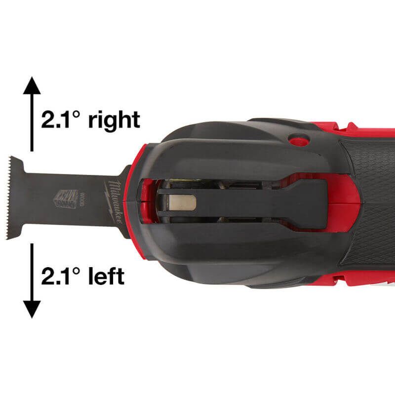 Milwaukee M18 FUEL Multi-Tool top view highlighting 2.1° oscillation angle Milwaukee M18 FUEL Multi-Tool top view highlighting 2.1° oscillation angle